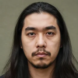 man with large forehead and long hair