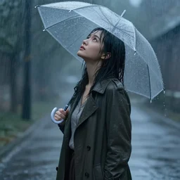 woman standing in the rain looking up, digital art, detailed, artstation