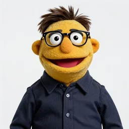 studio portrait still of muppet!!!!! dwight schrute from the office wearing his glasses!!!! as a muppet muppet as a muppet, 8 k, studio lighting, key light,