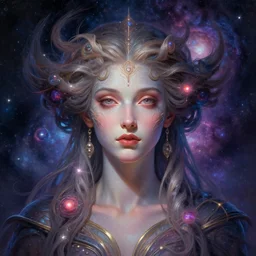 perfectly detailed goddess of galaxies self portrait!! blessed by the universe with ever - increasing physical mental perfection, symmetrical! intricate, sensual features, highly detailed, universeral divine perfection!! digital painting, artstation, concept art, smooth, sharp focus, illustration, art by artgerm and greg rutkowski and alphonse mucha