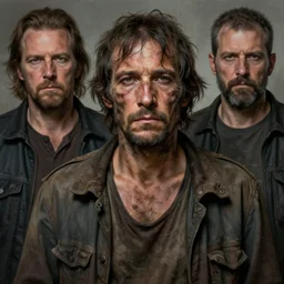 a portrait a dirty unwashed homeless man, art by boris vallejo and greg danton and denys tsiperko, detailed, hyperrealism, artstation