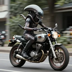 xenomorph from aliens ( 1 9 7 9 ) riding a motorcycle