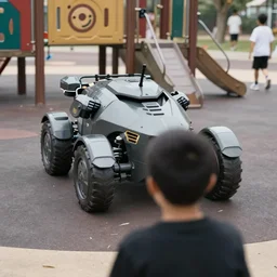 home video footage, view from behind, an armored core playing in the playground, instagram