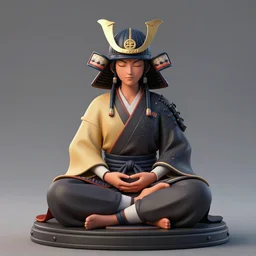 3 d model of a beautiful meditating samurai, comic art