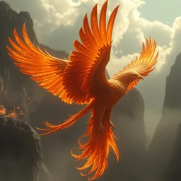 phoenix in epic scene, cg scene, super realistic,