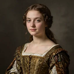half - bust portrait of beautiful young woman in renaissance dress, art by paolo roversi