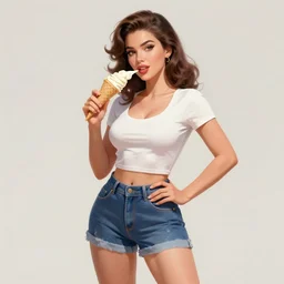 modern woman | hyperrealistic | action pose | digital painting | trending on artstation | pinup portrait | clean | illustration | dressed | unreal engine 5 | 8 k resolution | ice cream is the theme | by greg rutkowski and mel ramos