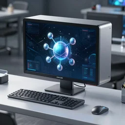 realistic photo of a quantum desktop computer in the 2088,8k ultra realistic details technical details