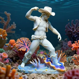 a cowboy turning into blooms. tropical sea slugs. complementary colors. national geographic. 8 k, rendered in octane, smooth gradients. sculpture by antonio canova