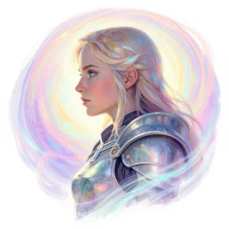 side profile painted portrait by thomas blackshear, imogen poots as space paladin, gloomhaven, luminescent, colorful swirly magic ripples, pastel colors, by craig mullins, greg manchess, raymond swanland, anders zorn, by bayard wu, huang guangjian, greg rutkowski, jesper ejsing