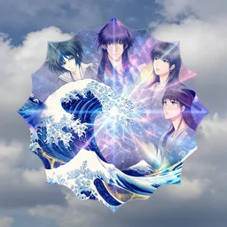 cloudy sky, holographic, kaleidoscope, psychedelic, hokusai, cosmic energy by kelly mckernan, yoshitaka amano, ryohei hase, hiroshi yoshida, moebius, artgerm, bright rainbow iridescent colors, inspired by dnd, iridescent rainbow aesthetic, fine detail, 4 k, anime, manga, digital art, artstation, wlop