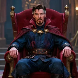 film still of dr strange played by benedict cumberbatch sitting on santas chair in the new dr strange movie, 4 k