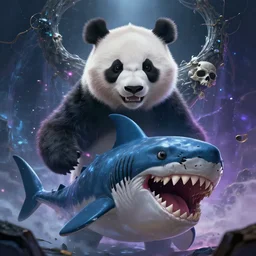 epic professional digital art of 🐼🦈💀, best on artstation, cgsociety, wlop, Behance, pixiv, astonishing, impressive, cosmic, outstanding epic, stunning, gorgeous, much detail, much wow, masterpiece.