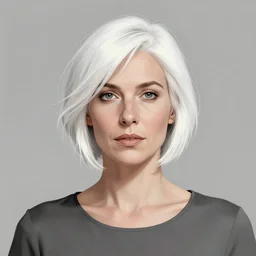 portrait of a woman with short white hair, medium shot, illustration, highly detailed, high quality, by greg rutkowski