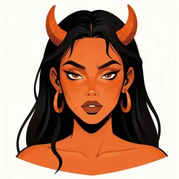 illustrated portrait of orange-skinned devil woman by rossdraws