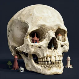 a medieval yet modern city in a giant skull, digital art, trending on artstation
