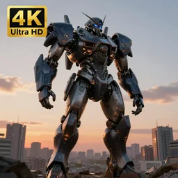 Mech defending the city at sunset, photorealistic, hyperrealistic, sci-fi illustrations, mecha, concept art, photoreal, cinematic lighting, detailed lines, highly detailed, intricate, award-winning, dark, gritty, beautiful colors, hdr, rendered in Octane, rendered in Unreal engine, 4k, ultra hd