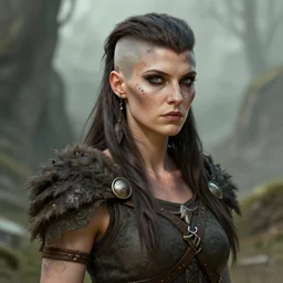 portrait of a pagan berserk elven woman with a warpaint, undercut haircut, medium shot, portrait, concept art, natural lighting, illustration, full color, highly detailed, photorealistic, by greg rutkowski and artgerm, artstation,