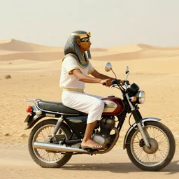 ancient egyptian riding a motorcycle