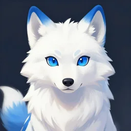 furry ( fandom ) art of a cute anthropomorphic white wolf with blue accents and blue eyes, digital art, painting, trending on furaffinity, stylised, big eyes