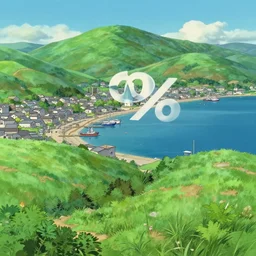 studio ghibli, landscape, green hills, blue sky, harbor town, 2 0 % ocean, boats, 4 k by gregg rutkowski