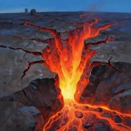 cracked open, magma glow, landscape painting by chuck jones makoto shinkai