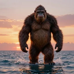 a beautiful rendered picture of a sasquatch from instagram in the ocean at sunset by Nick Silva, trending on artstation, 8k