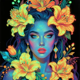 a colorful and provenance comic art of a fluorescent ultra - detailed portrait art of flowers queen, by dan mumford and hr giger, holographic undertones, highly saturated colors, party tarot, zx spectrum color palette, featured on pixiv, 4 k hd, artstation hd