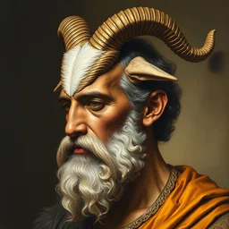 detailed potrait of pretty 8 0's srilankan man's head replaced with goat head as greek god in baroque style, painting by james jean, craig mullins, j. c. leyendecker, lights, art by ernst haeckel,