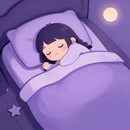drifting off to a peaceful night's sleep, purple palette, cozy, soothing, cute