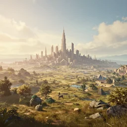 A Landscape with a city in the style of horizon zero dawn