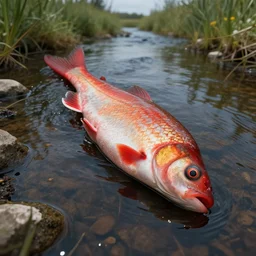 dead river, dead fish, poland, red color, highly detailed, 8 k, artstation, beutifull, masterpiece
