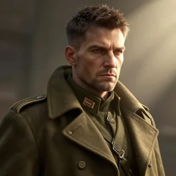 portrait of a man wearing an winter coat, rugged, military, highly detailed, fantasy, godrays, cinematic lighting, close up, volumetric, realistic, digital art by greg rutkowski