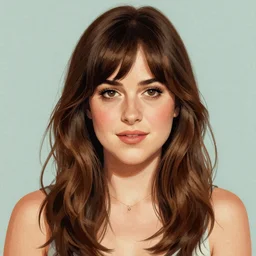 “Dakota Johnson portrait, color vintage magazine illustration 1950”