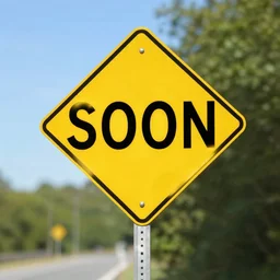 'a road sign that says SOON'