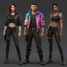 Javier. Concept art of a perceptive cyberpunk artist in fashionable clothing. Cyberpunk 2077 character design by Laurie Greasley and Sherree Valentine Daines