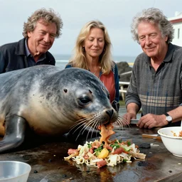 a seal cooking food, award winning photography, high detail, photography by annie leibovitz, ansel adams, mary ellen mark