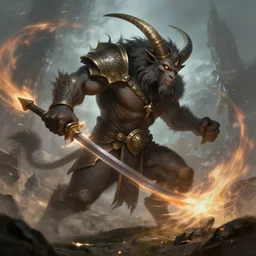a minotaur using an attack'air slash'as a ranged attack fantasy artwork epic detailed and intricate digital painting trending on artstation by wlop octane render