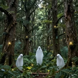 ghost's of the forest and wood spirits in the trees with will o the wisp, photorealistic, wlop, 4 k resolution h 7 6 8