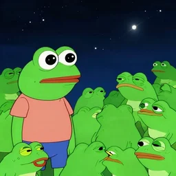 night starry sky full of pepe the frog, by lous wain and and fernand toussaint