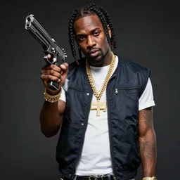 Rapper Chief Keef holding a gun 4K quality super realistic digital art
