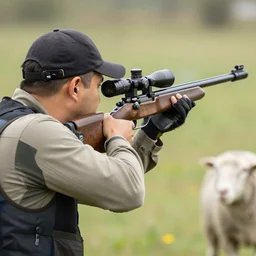 texel sheep shooting sniper rifle, photo, detailed, 4 k