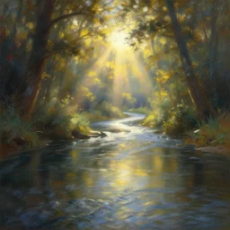 A beautiful river of light that leads to god painted by Thomas Kinkade