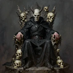 an Evil necromancer sitting on a throne made of skull, Justin Gerard, realistic painting, Digital art, very detailed, High definition, trending on Artstation