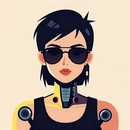flat portrait art of an beautiful stylish beautiful female punk robot wearing sleek oversized euro sunglasses, shaded, full of colour, trending on artstation, 4 k, focused, vector, by patrick nagel, kraftwerk, devo, simple bold clean lines