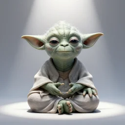 yoda meditating in a spotlight with light fog