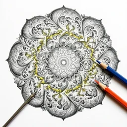 crayon and colored pencil drawing of a fractal pattern