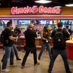 Seal Team raiding a Chuck-E Cheese, realistic