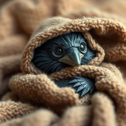 raven wrapped in a soft blanket, cute, 3 3 mm photo