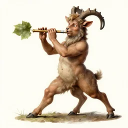 satyric satyr god faun pan with hoofs and playing flute with wine leaf high resolution 8 k in style of michael hussar 8 k